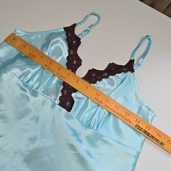 Vintage‎ IZ Byer Cami Tank Top Womens Large Blue Satin Lace Babydoll Y2K Fairy - Picture 8 of 10